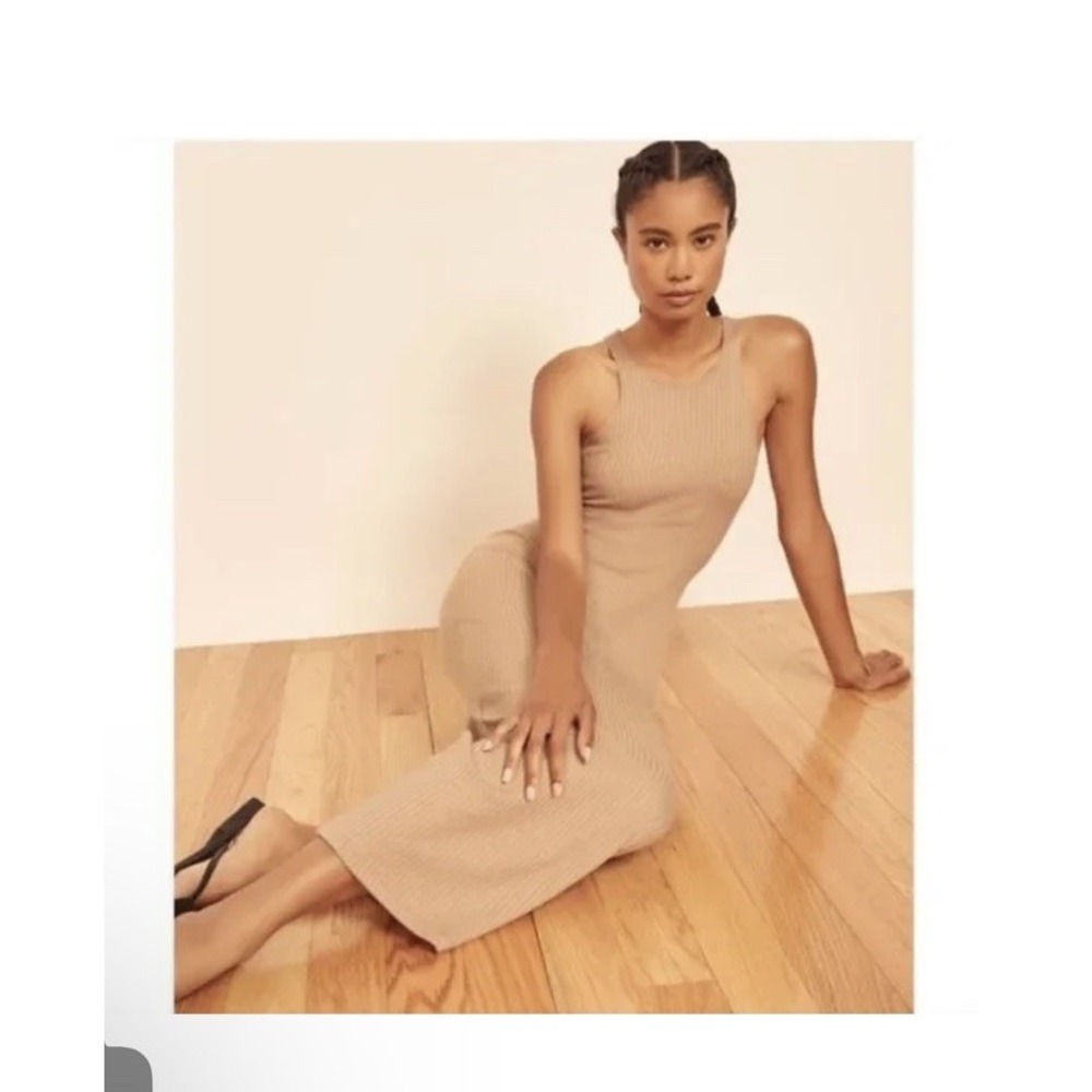 Reformation Maje dress Buff Ribbed Knit Maxi Sleeveless Size S